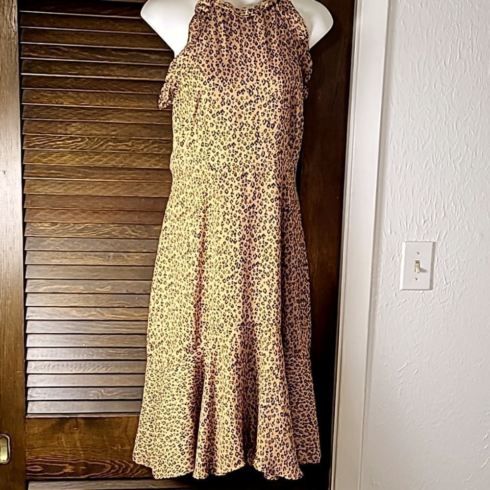 Who What Wear Leopard Midi-Dress with Halter-Top & Ruffles, Size XS - Picture 3 of 10